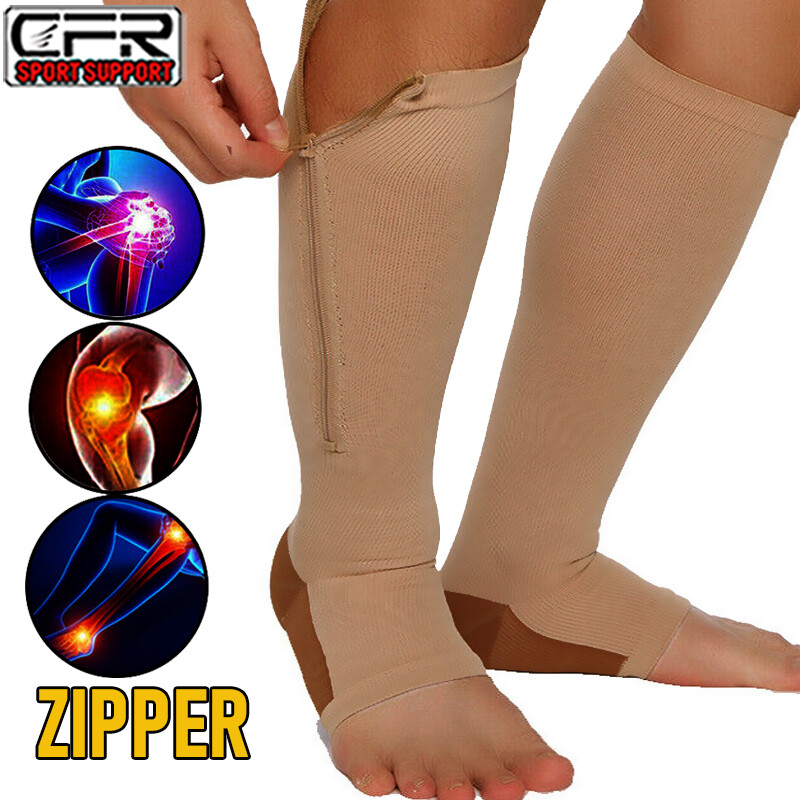 Copper Zipper Compression Socks Support Graduated Stockings Men Women 20-30mmHg