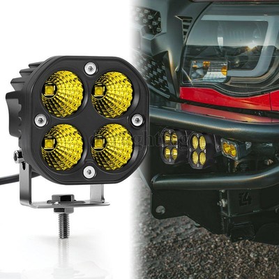 1PC Yellow 3in LED Work Light Bar Flood Beam Fog Pod Offroad Driving ATV UTV SUV