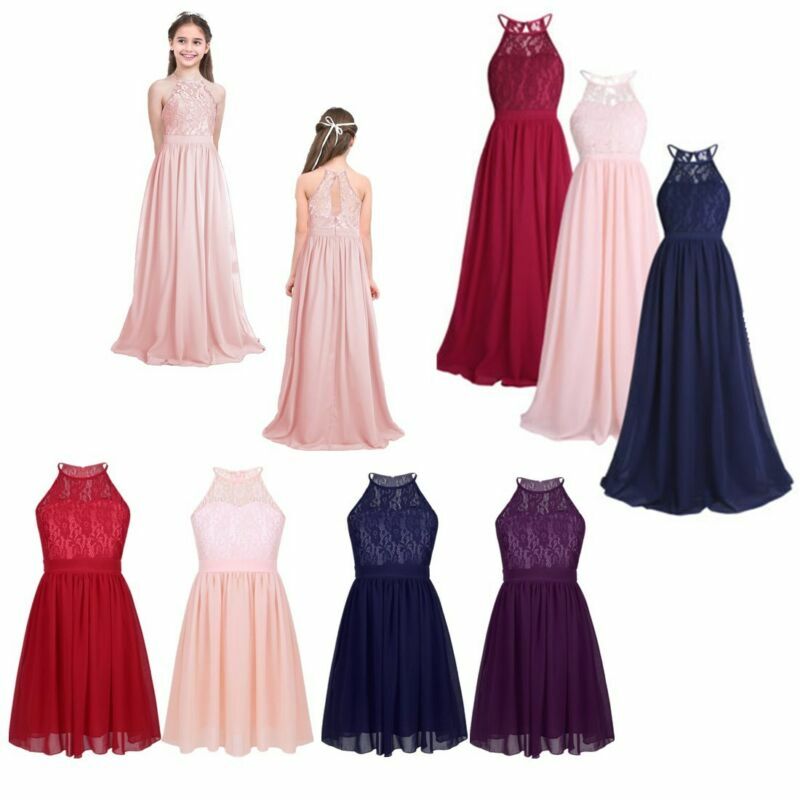 ️ Kids Flower Girl Lace Dress Kids Halter Neck Dress Princess Pageant