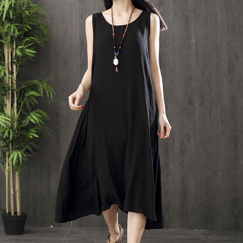 Women Vest Dress Full Slip Stretch Underskirt Petticoat Sleeveless Midi Sundress