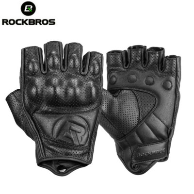 ROCKBROS PU Leater Motorcycle Gloves Summer Shockproof Cycling Half Finger Glove