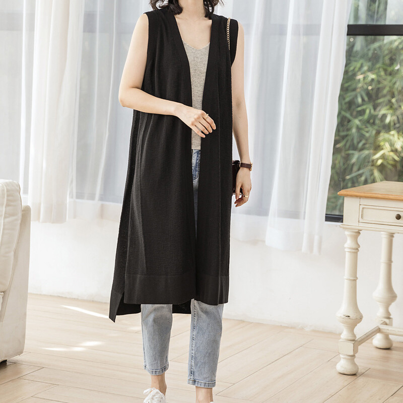 Lady Sleeveless Long Maxi Cardigans Open Women Boyfriend Long Waistcoats Fashion