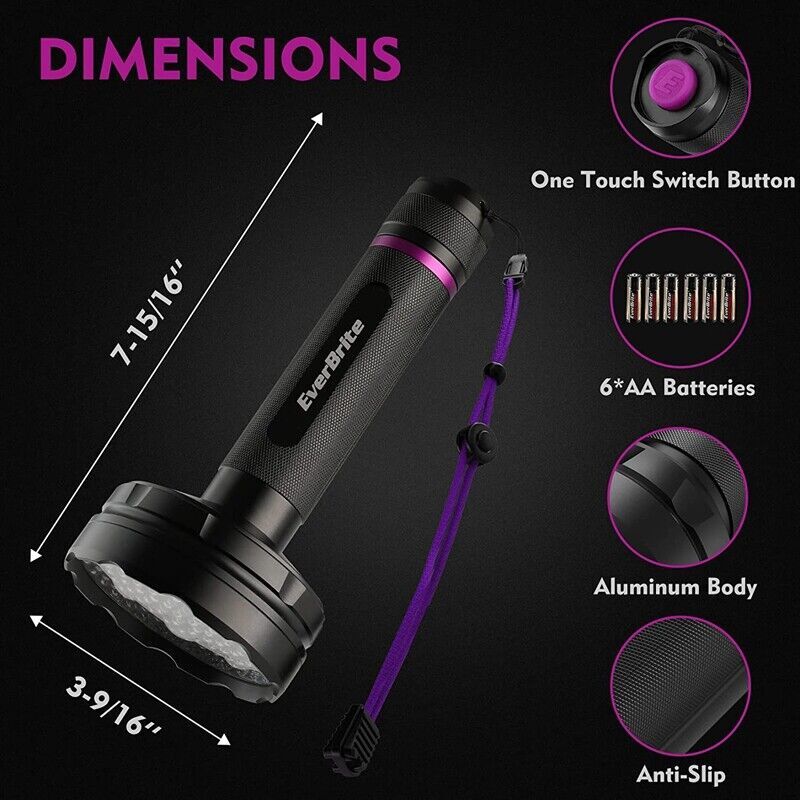 EverBrite 128 LED Black Light Flashlight UV Flashlights 395 nm Ultraviolet Light