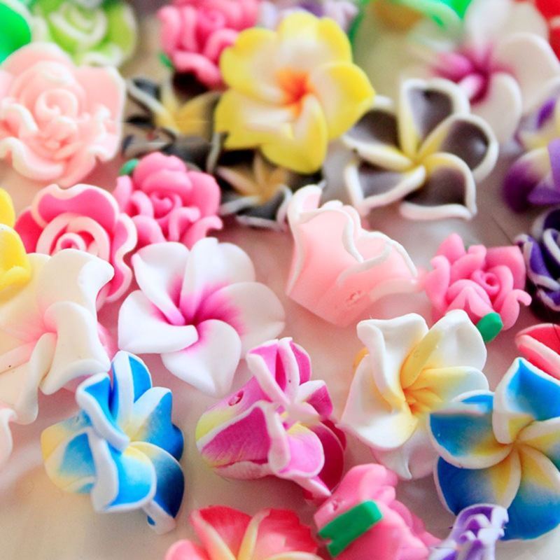 Crafts 50X Mixed Lily Flower Plumeria Polymer Clay Loose Craft Beads