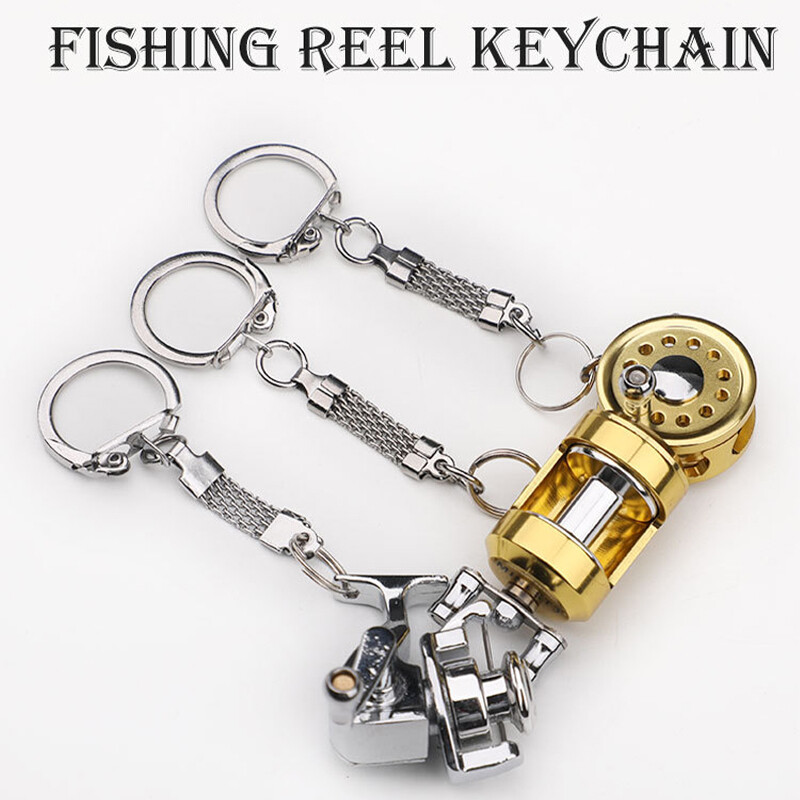 Metal Fishing Keychain Crankable Fish Reel Keychain Mini Fishing Reel Craft Part