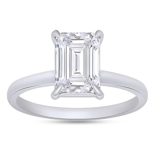 3.06 Ct FG/VS Emerald Solitaire Lab Grown Diamond Ring IGI Certified 14K Gold