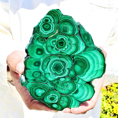 2.22LB Natural malachite slice quartz crystal luster mineral specimen