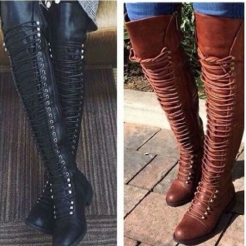 靴 NYXU lace up long boots Lace Up Knee High Boots Womens Platform Long Boots With