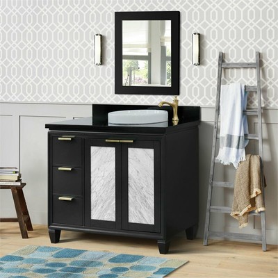 Trento Solid Wood Vanity with Right Round Sink in Gray/Black Galaxy