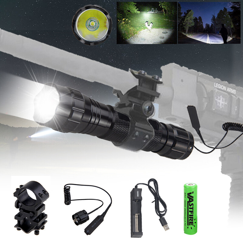 90000LM Hunting Gun Flashlight Light +Picatinny Rail Mount +Switch for Hunting