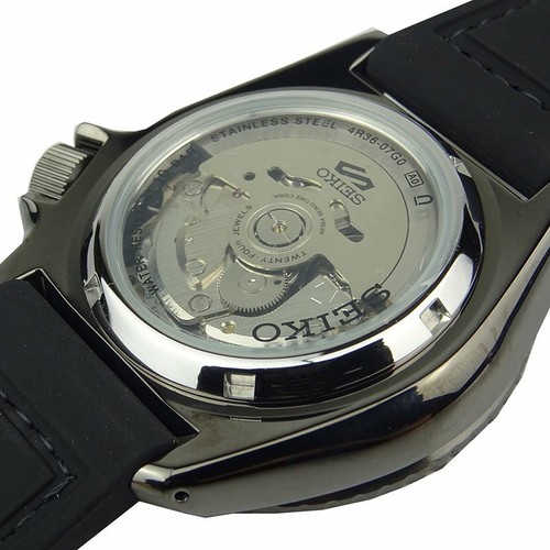 Pre-owned Seiko Genuine Black Leather Silicone Strap Automatic Men's Watch Srpd65k3 Us4