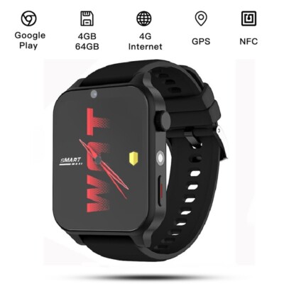 1.99'' KOM3 4G Smartwatch 4GB+64GB GPS Dual Camera Heart Rate Monitor Google Play