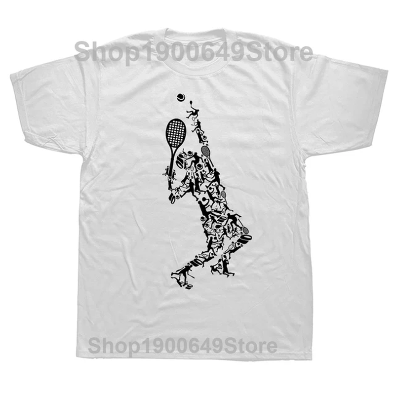 Funny Tennis T Shirt Player Positions Balls Racket in Drawing Streetwear Short S