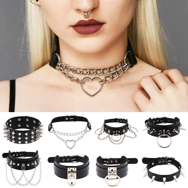 Choker Collar Necklace Harajuku Leather Spikes Studs Gothic