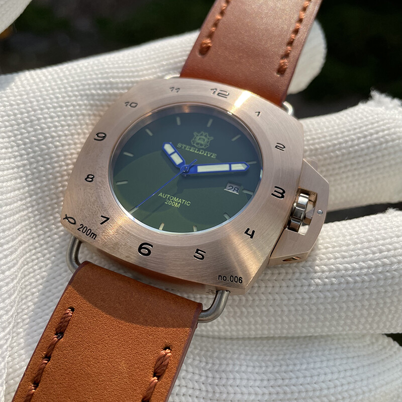 Pre-owned Steeldive Mens Diver Watches Bronze Men Automatic Watch 20bar Square Luminous