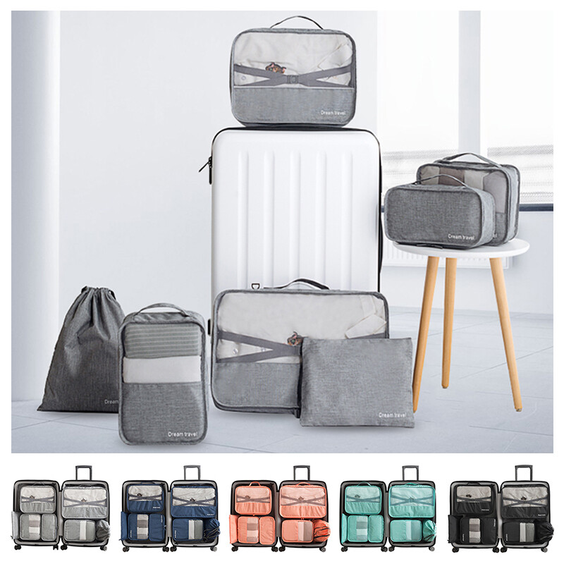 7 Stück Kleidertaschen Kofferorganizer Packtaschen Packwürfel Set Urlaub Reise