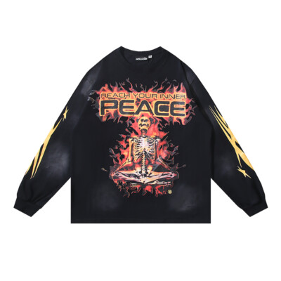 Hell Studios star Reach Your Inner Tee Skull Printing Long Sleeve Cotton T-shirt