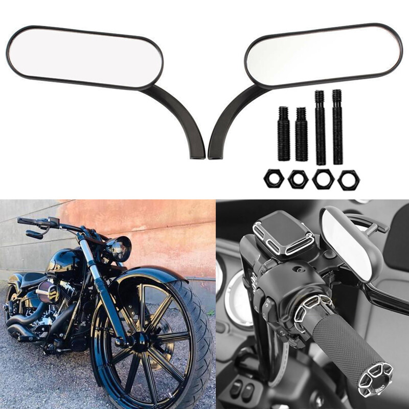 2x Black Motorcycle Mini Oval Rear View Side Mirrors For