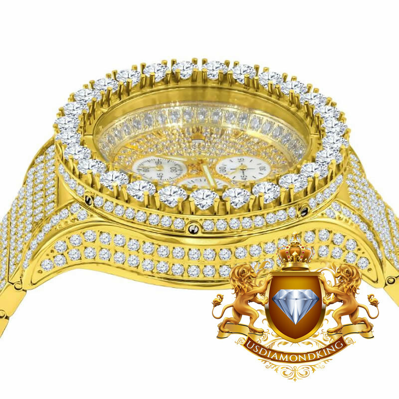 Pre-owned Bling Master Solid Stainless Steel Yellow Gold Jojino Joe Rodeo Simulated Diamond Watch 48mm