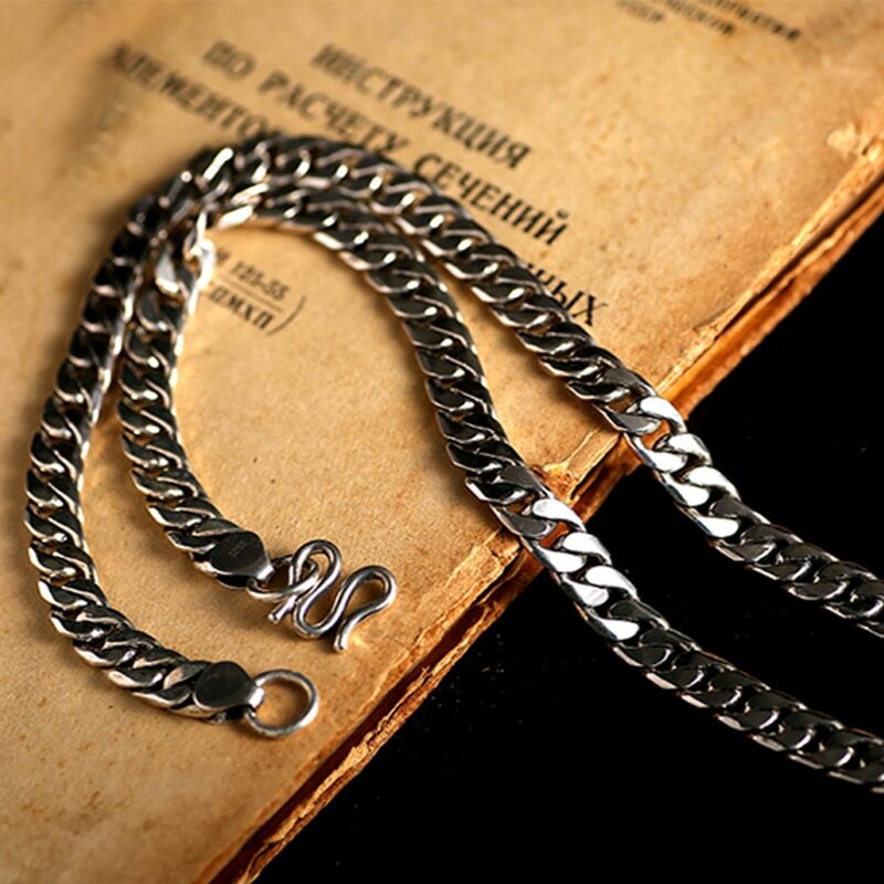 Pre-owned Cadena Para Hombres Plata De Ley 925 Vintage  De Lujo Tailandés 7,5mm 55cm In No Stone