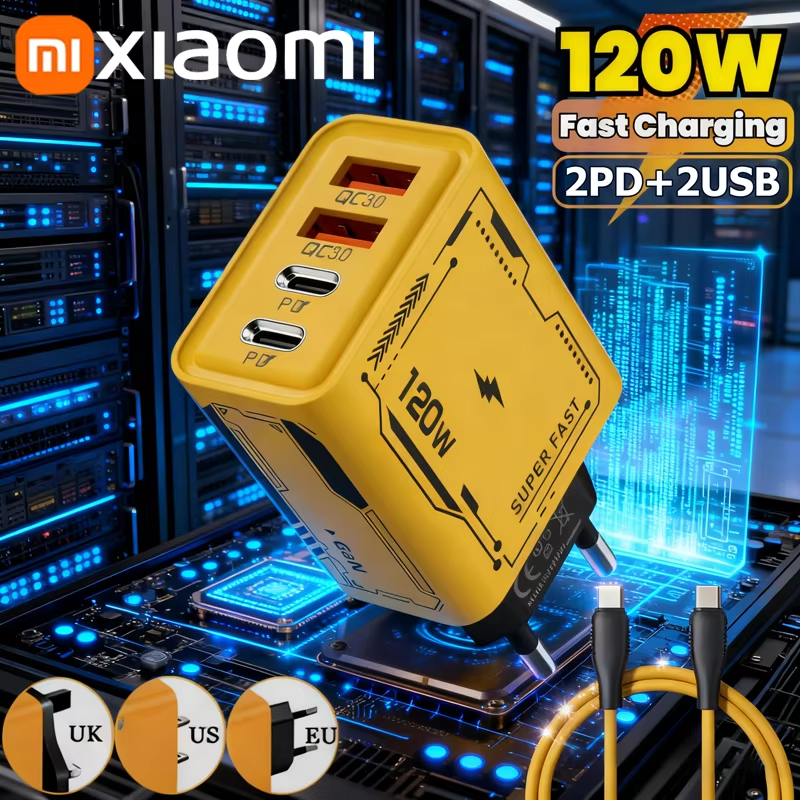 Xiaomi 120W 4-Ports Ultra Fast Charging Type-C GaN Phone Charger USB-C QC 3.0 Su