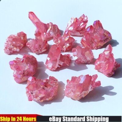 50g Natural Aura Pink Quartz Crystal Titanium Stone Cluster VUG Specimens Reiki
