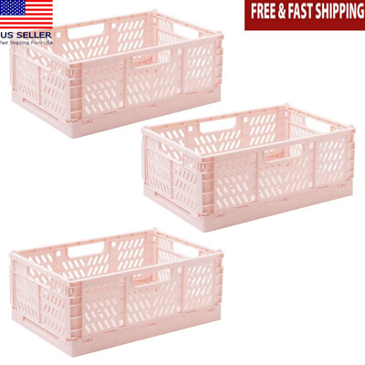 Collapsible Storage Crates 3 Pack Stackable Easy Transport Durable Plastic New