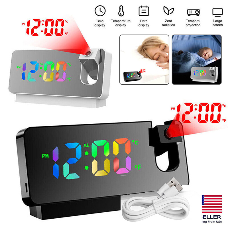 LED Digital Projector Projection Snooze Dual Alarm Clock FM Radio Timer USB