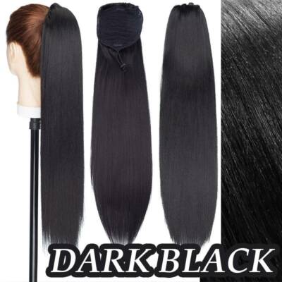 Yaki Drawstring Ponytail Clip In Real As Human Hair Extensions Straight Ponytail