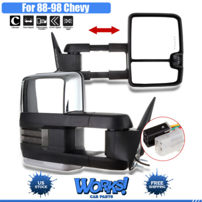 For 88-98 Chevy/GMC C/K Chrome Power Tow Mirrors Signal Lamp Smoke Clearance