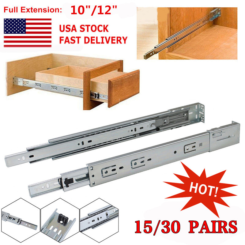 15 30 Pairs Full Extension 100 Lb Ball Bearing Drawer Slides