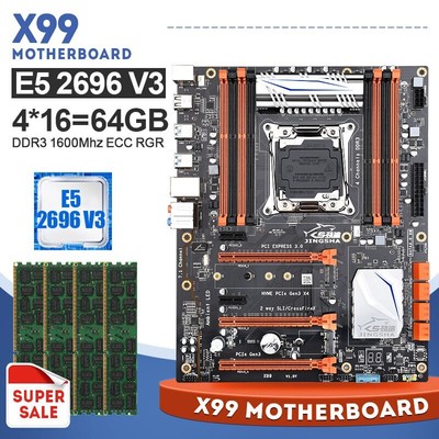 X99 Motherboard Set With Xeon E5 2696 V3 CPU 4* 16GB DDR3 1600MHz ECC REG Memory