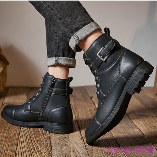 Men's Round Toe Buckle Zip Lae Up Ankle Boots Casual Outdoor