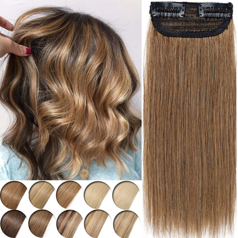 Clip In Remy Human Hair Extensions Fluffy Hair Pad For Bald 