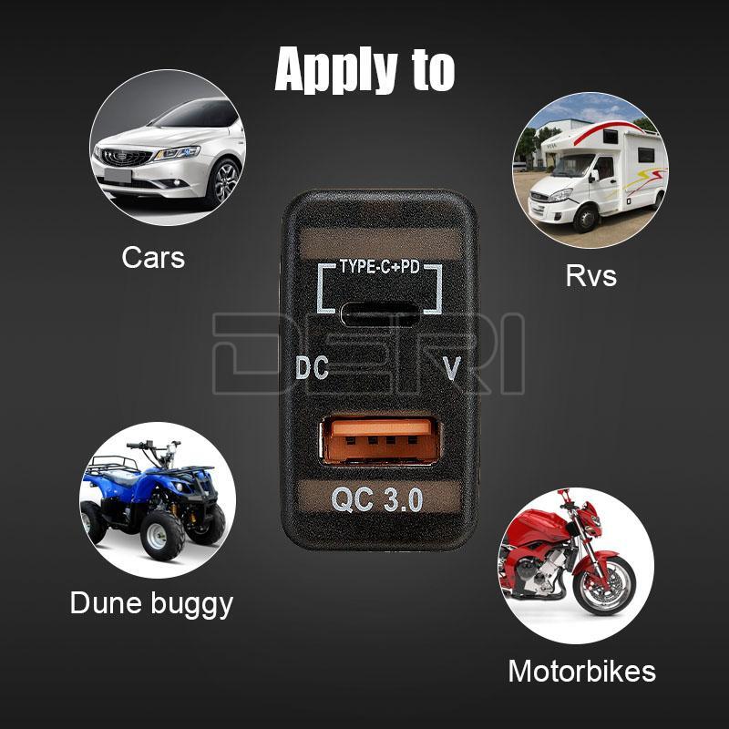 USB Car Charger Socket Type-C QC3.0 Port Voltmeter For Toyota Tacoma FJ Cruiser