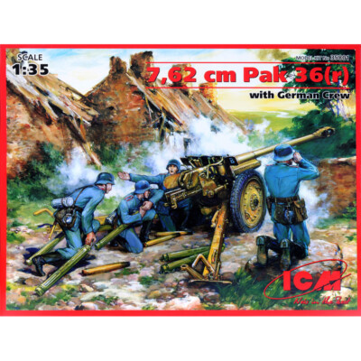 Scale Model Kit 1:35 ICM 35801 7.62cm Pak 36R with German crew Building Kit