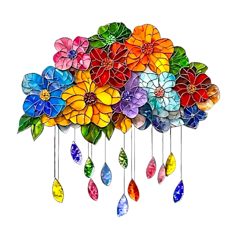 Rainbow Flower Cloud Suncatcher Handmade 8in Multicolor Window Decor Boho Gift