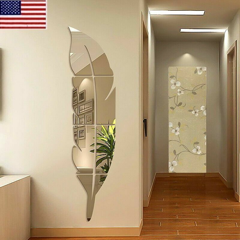 3D DIY Removable Feather Mirror Home Room Decal Vinyl Art