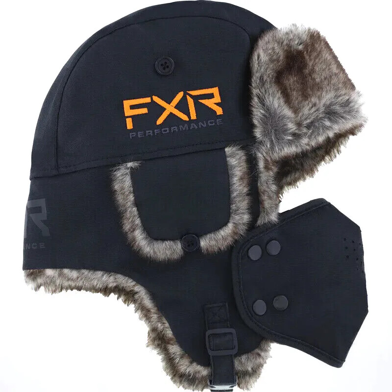 FXR RACING TRAPPER HAT - BLACK/ORANGE - SNOWBOARD/SNOWMOBILE/SKIING