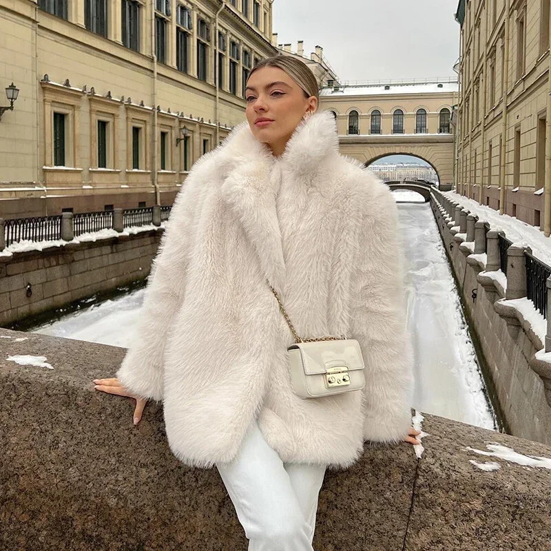 ジャケット・アウター Amiur soutien collar shaggy coat Fashion Fluffy Furry Faux Fur Jacket Women Winter Shaggy