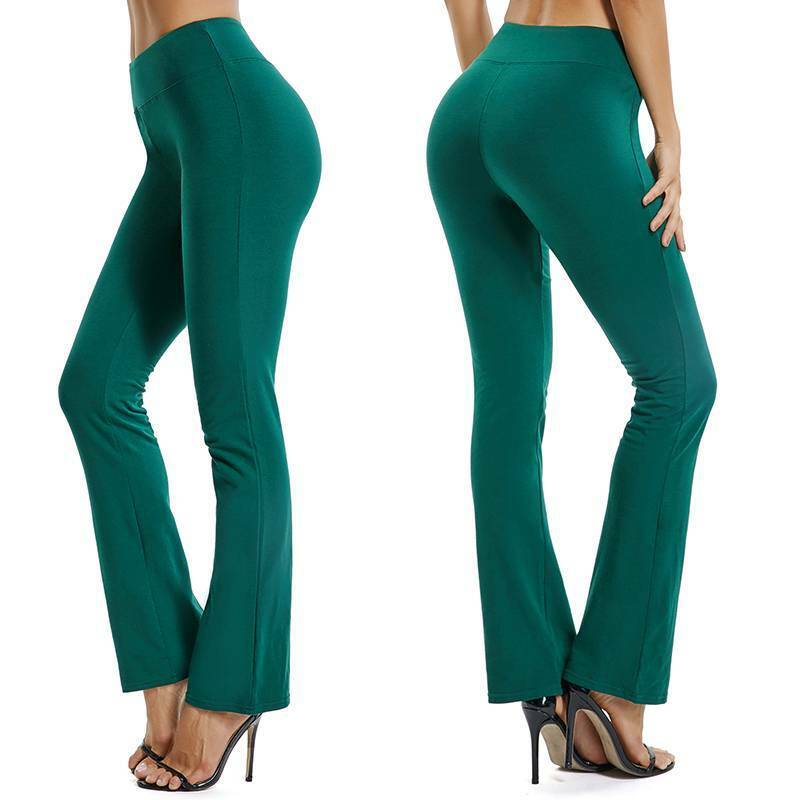 Womens Cotton Fold Over Waist Yoga Pant Flare Bootcut Gym Workout Long Stretch H | eBay