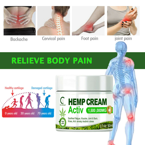Hemp Pain Relief Cream 1,500,000mg For Massage to Relieve Back/Neck/Joint Pain~