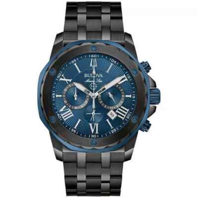 Bulova Men's Marine Star Chronograph Date Quartz Black Blue Watch 44MM 98B410