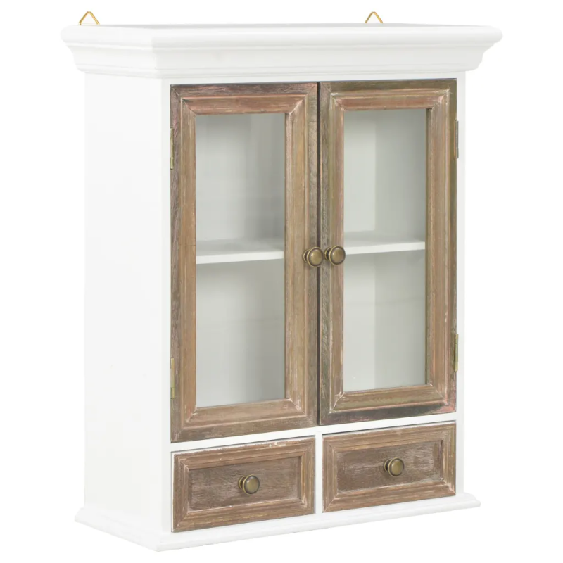 Shabby Chic Wall Cabinet Glass Doors Drawers Solid Wood Kitchen