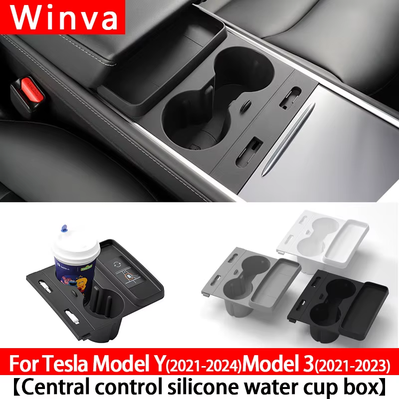 For Tesla Model 3 2021-2023 & Model Y 2021-2024 Silicone Cup Holder Non-Slip Ce