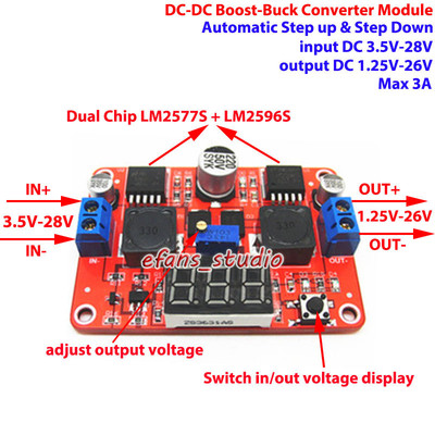 LED DC-DC Adjustable Boost Buck Step Up Down Converter 3.3V 5V 9V 12V 19V 24V 3A