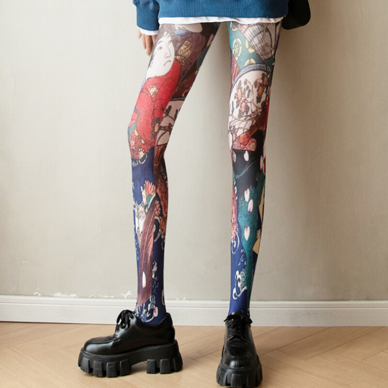 women-japanese-colorful-printed-silky-stocking-pantyhose-tights-hosiery-sexy