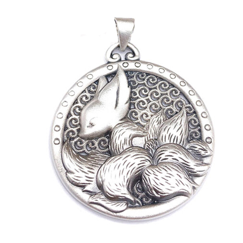 Nine-Tailed Fox Kitsune 999 Silver Pendant Necklace Taoist