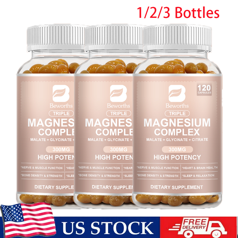 120 Capsules Triple Magnesium Complex, 300mg of Magnesium Glycinate Malate