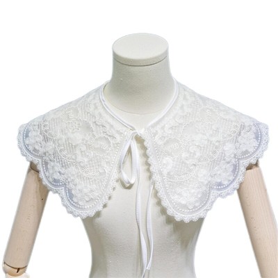 Women Faux Wool Embroidery Fake Collar Shawl Floral Plaid Pattern Capelet Scarf